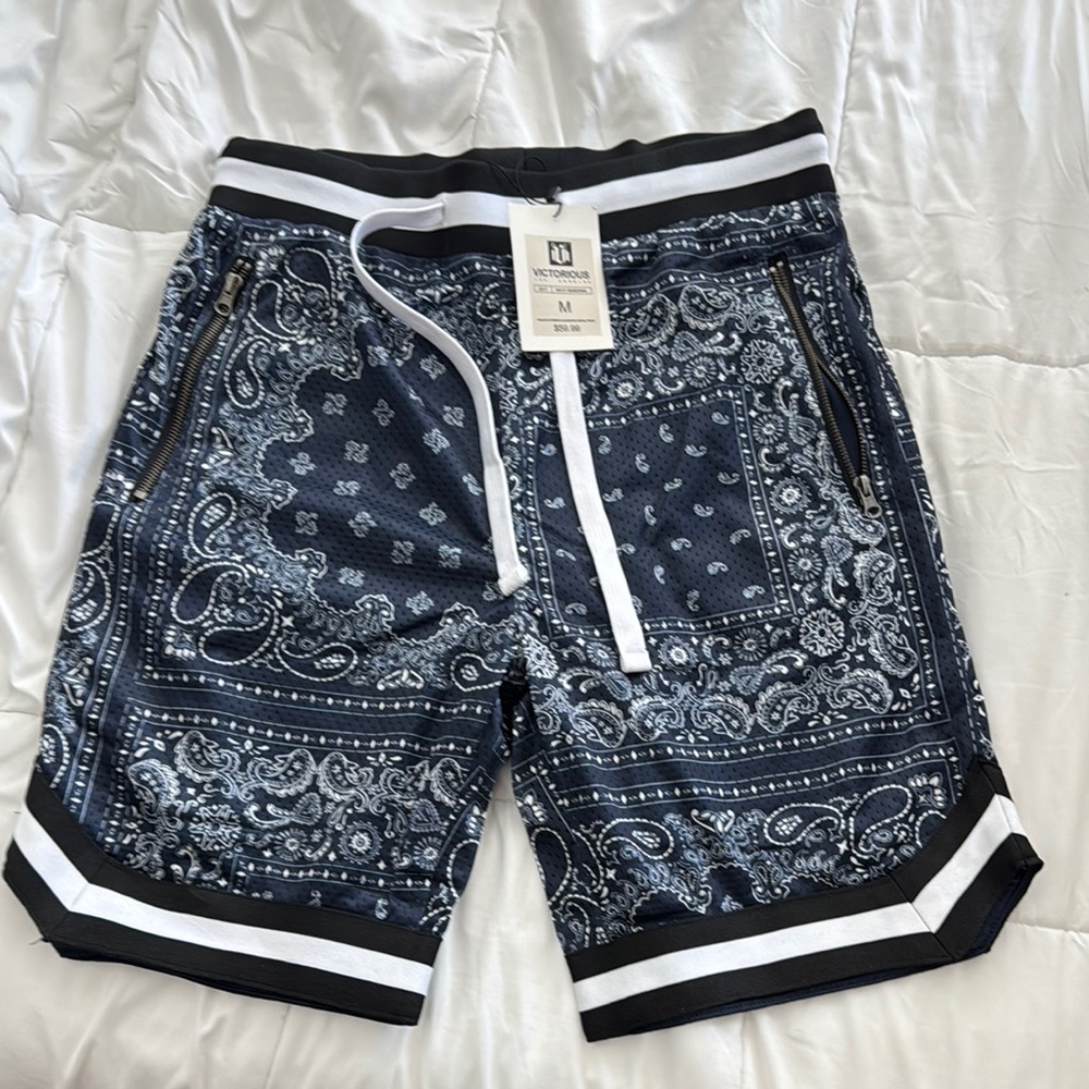Navy Bandana Print Basketball Shorts